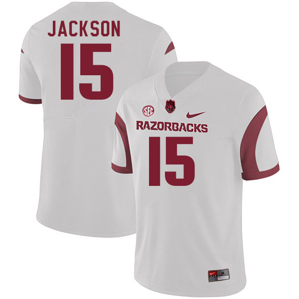 Men #15 KJ Jackson Arkansas Razorbacks College Football Jerseys Stitched-White